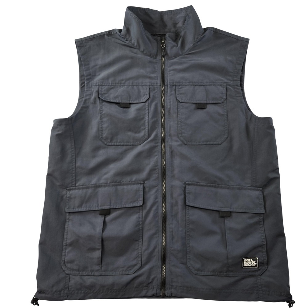 Eddie Bauer Vest Mens L Greenish Gray Windbreaker Full Zip Pockets Lightweight